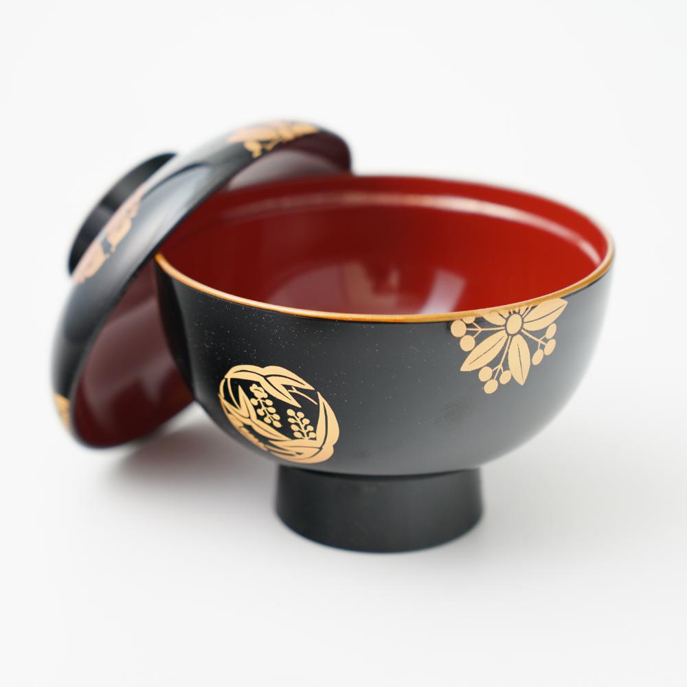 四季の花丸紋 雑煮椀 FOURGRACEオリジナル 黒