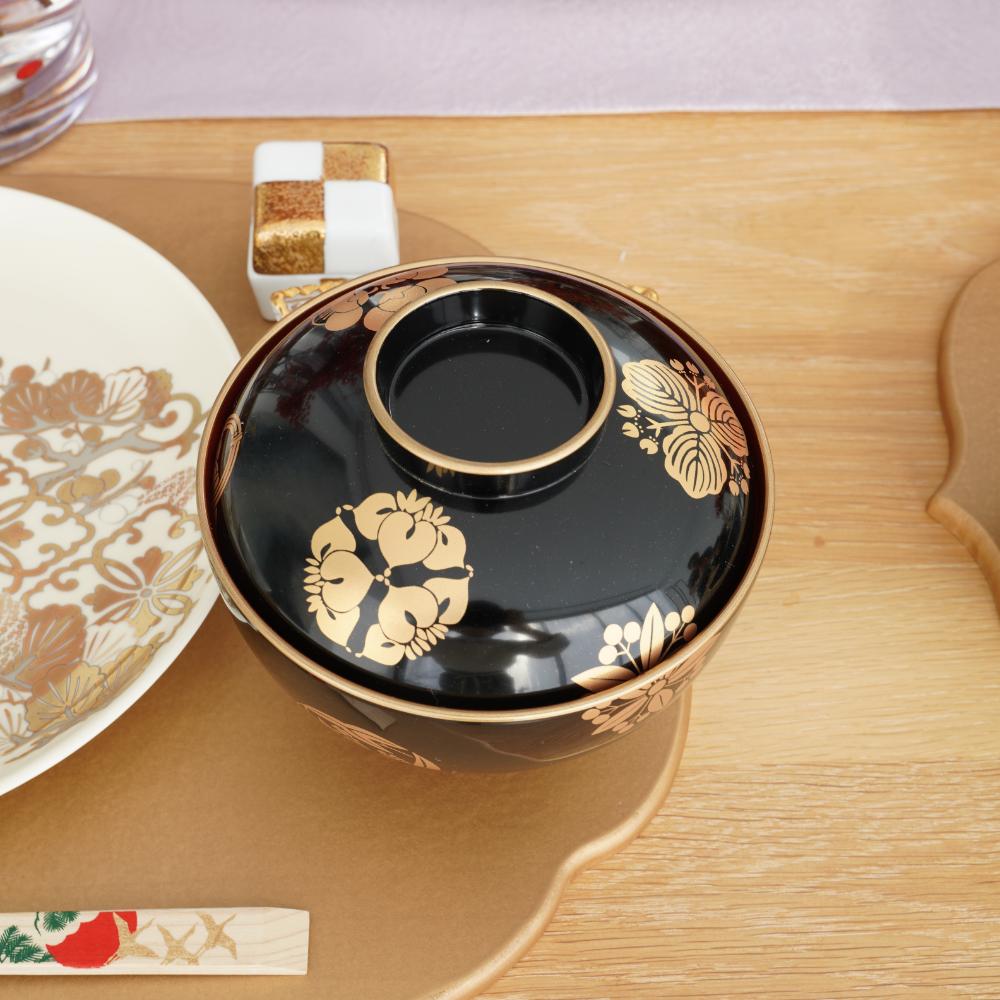 四季の花丸紋 雑煮椀 FOURGRACEオリジナル 黒