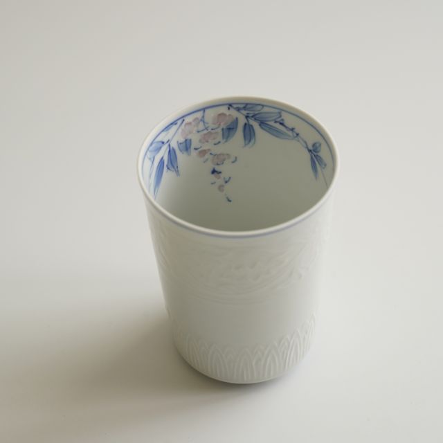 藤絵　唐草彫湯呑大　（青線）