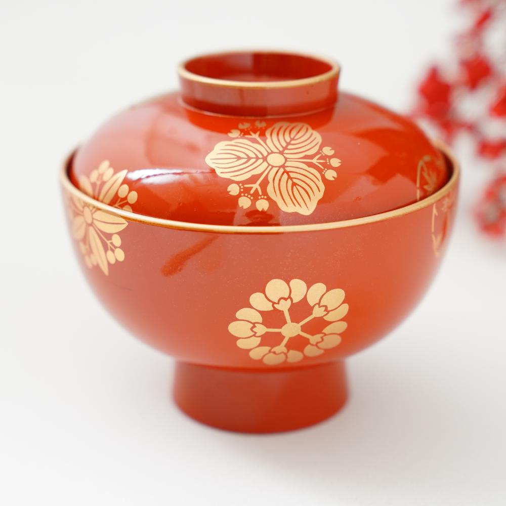 四季の花丸紋 雑煮椀 FOURGRACEオリジナル 柿朱