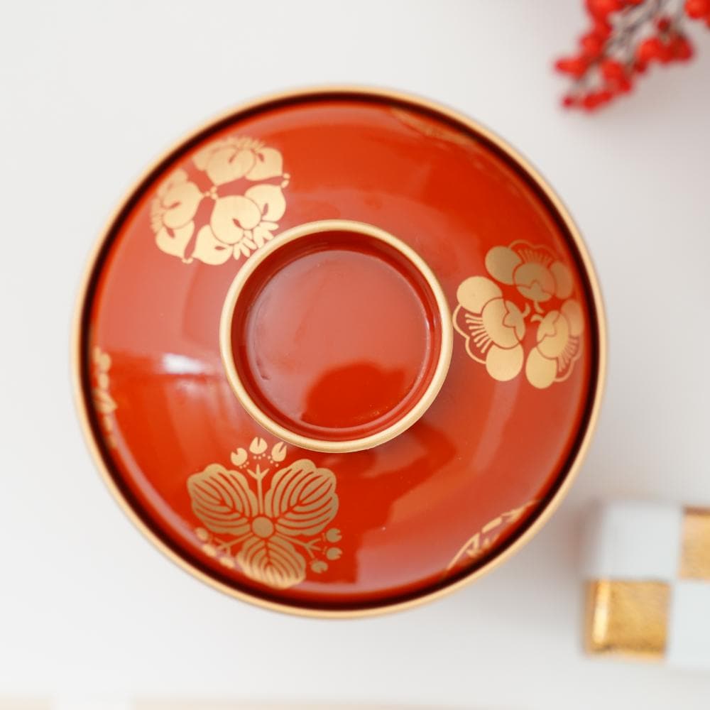 四季の花丸紋 雑煮椀 FOURGRACEオリジナル 柿朱