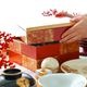 【早割･11月下旬～発送】7.5寸　正角玉手箱　柿朱金タタキ市松　三段重　FOURGRACEオリジナル 1枚目のサムネイル