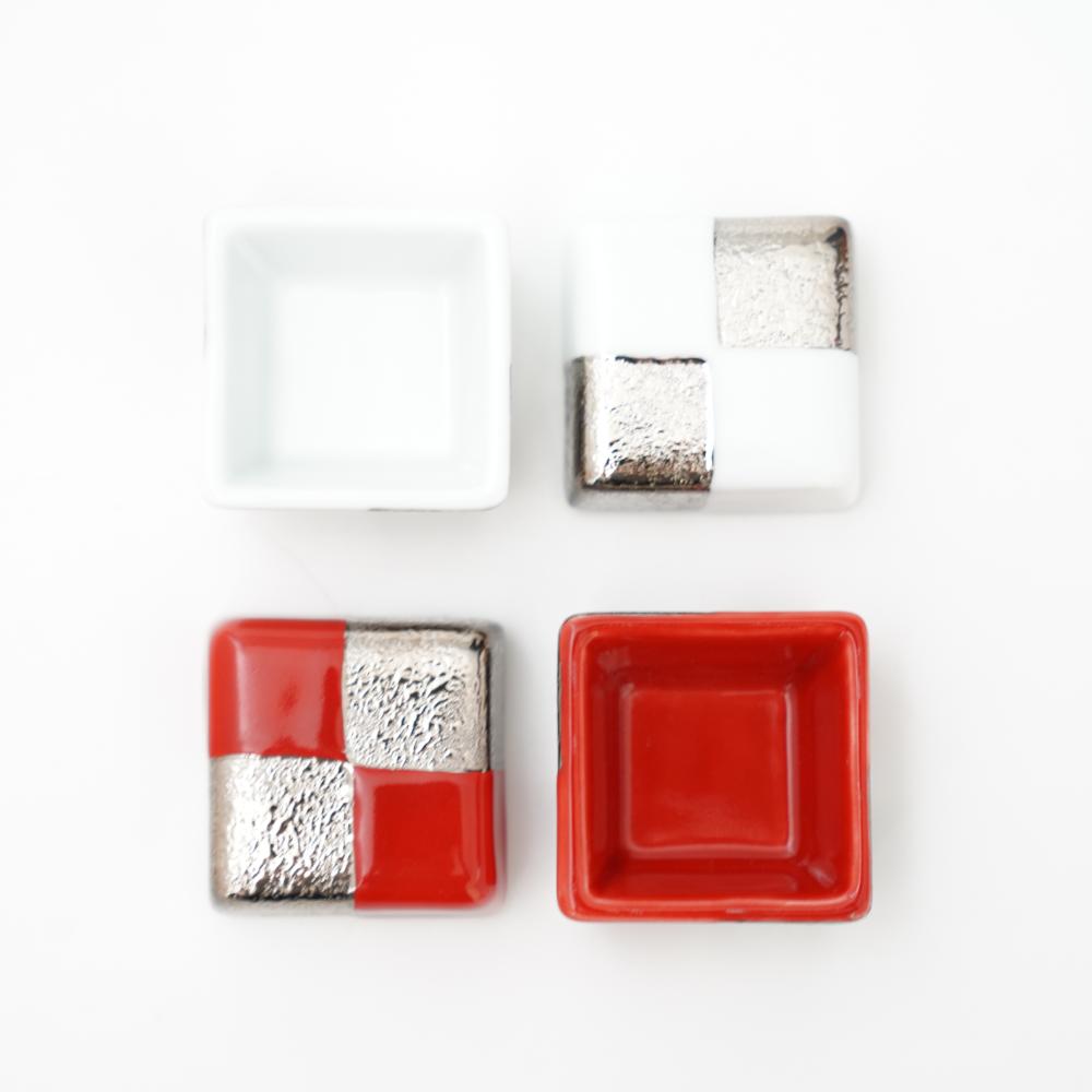 有田焼　箱型珍味　白銀市松