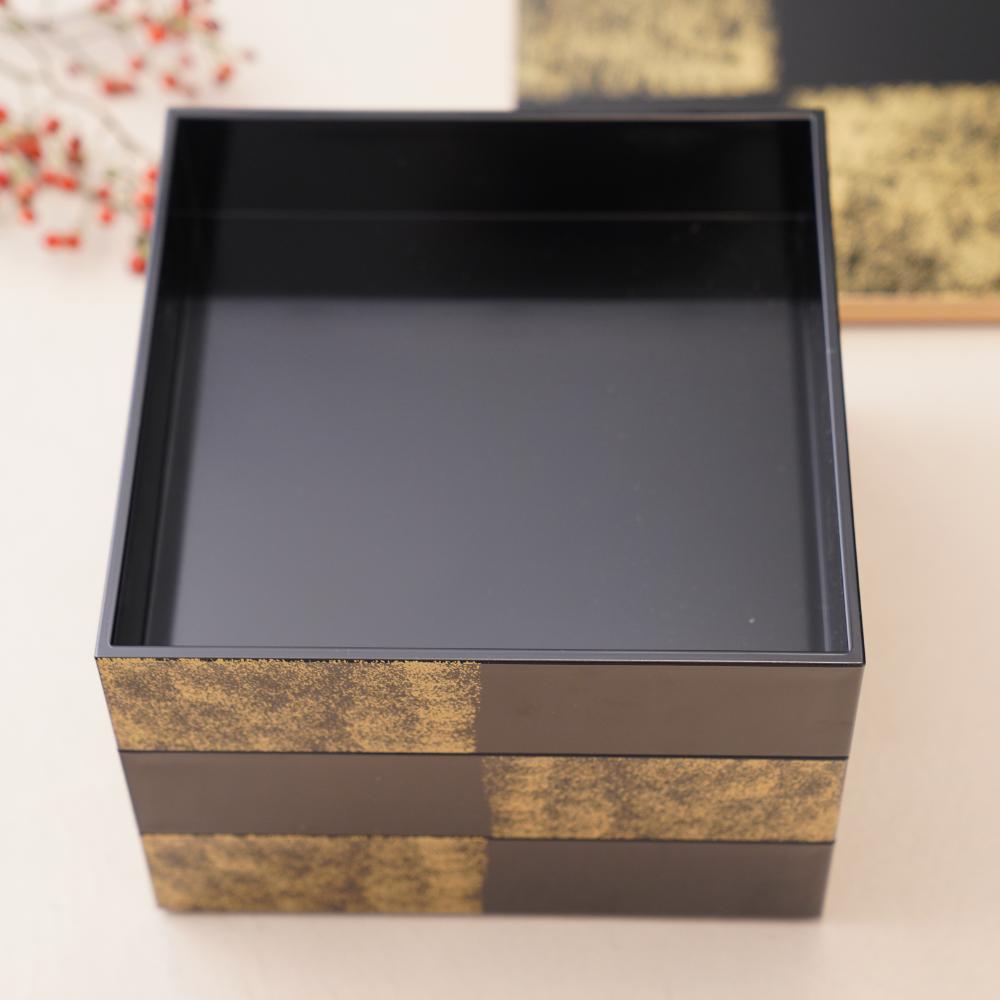 7.5寸 正角玉手箱 柿朱金タタキ市松 三段重 FOURGRACEオリジナル