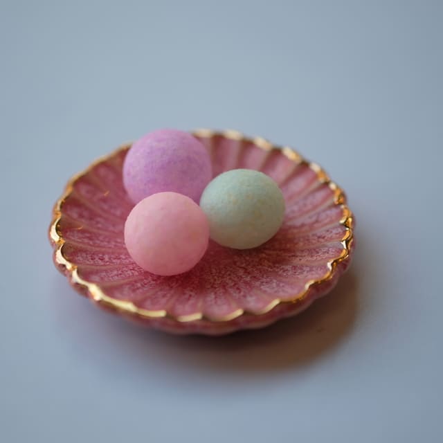 有田焼　紅ちりめん　菊豆豆皿