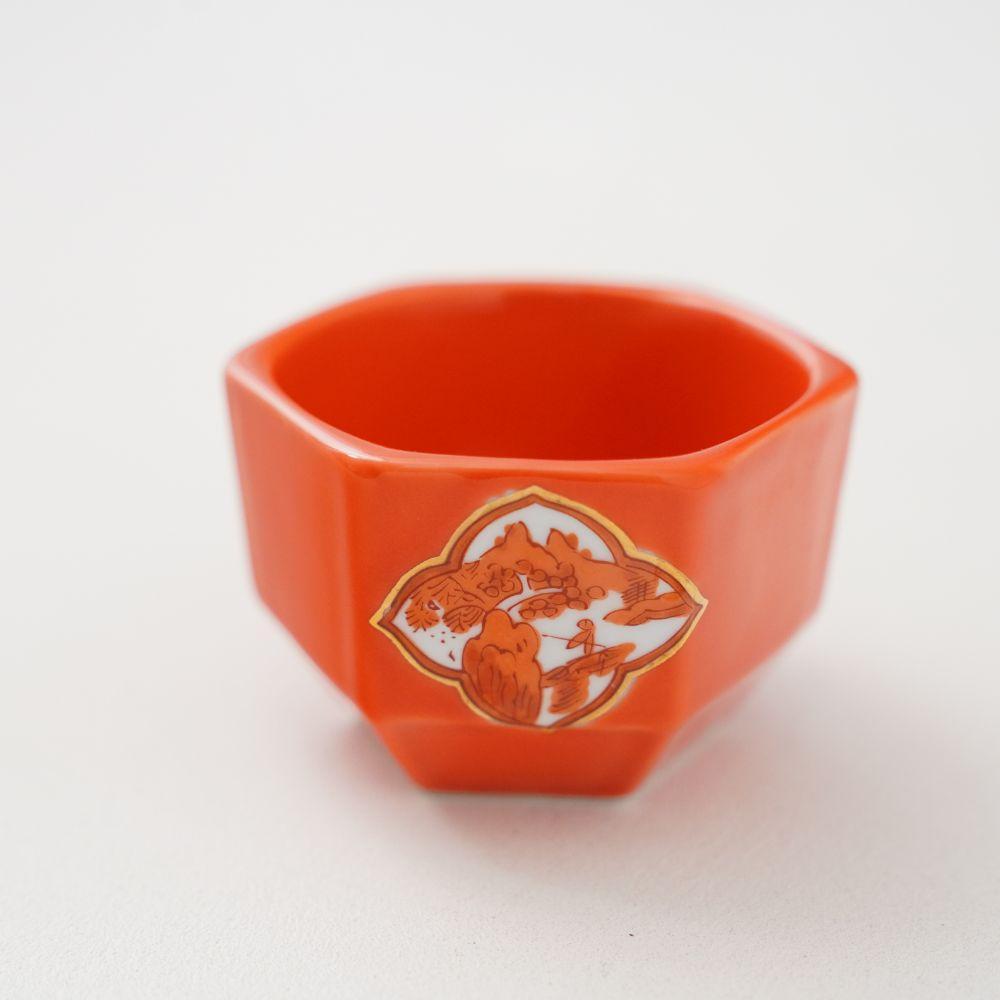 【12月お届け】有田焼 赤絵金彩 木瓜山水 六角中付　　　