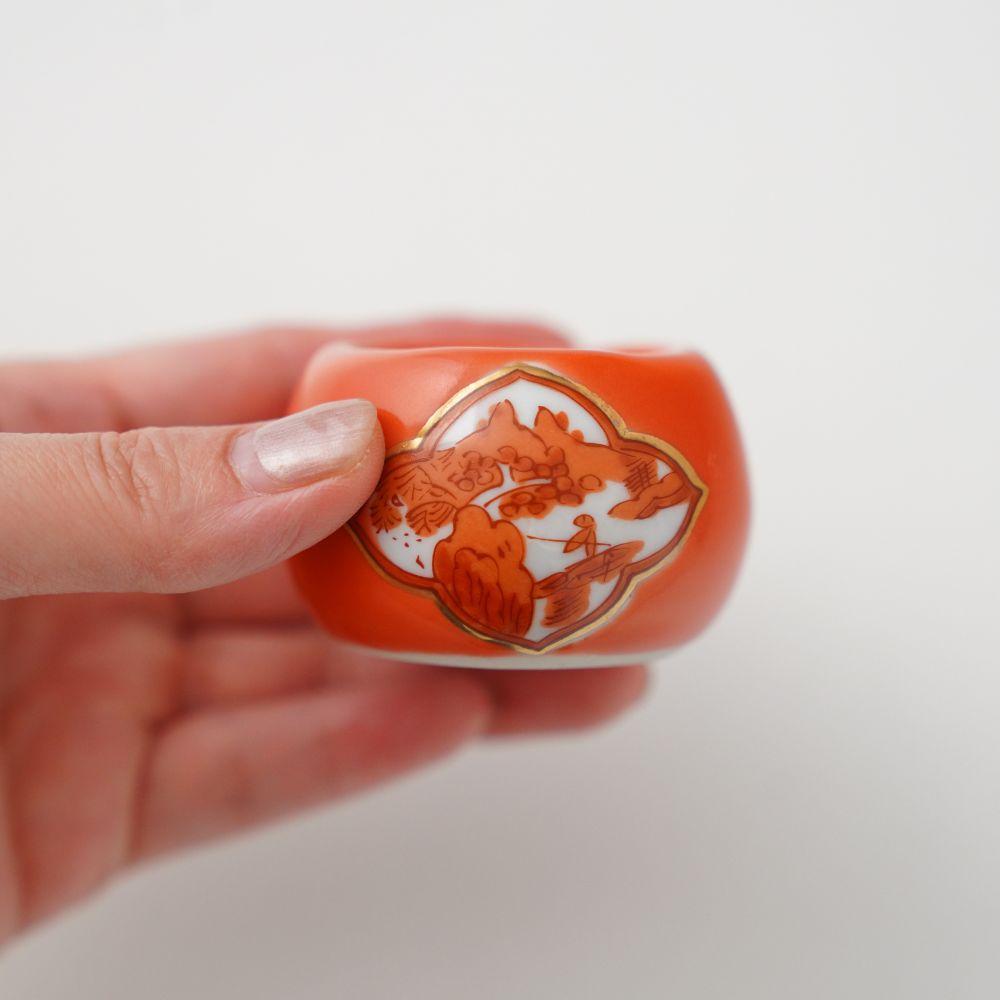 有田焼　十角鉢　色絵　金彩 飾り「飾鉢 金彩南天鳥図」 金龍窯 江口天童 有田焼 陶磁器