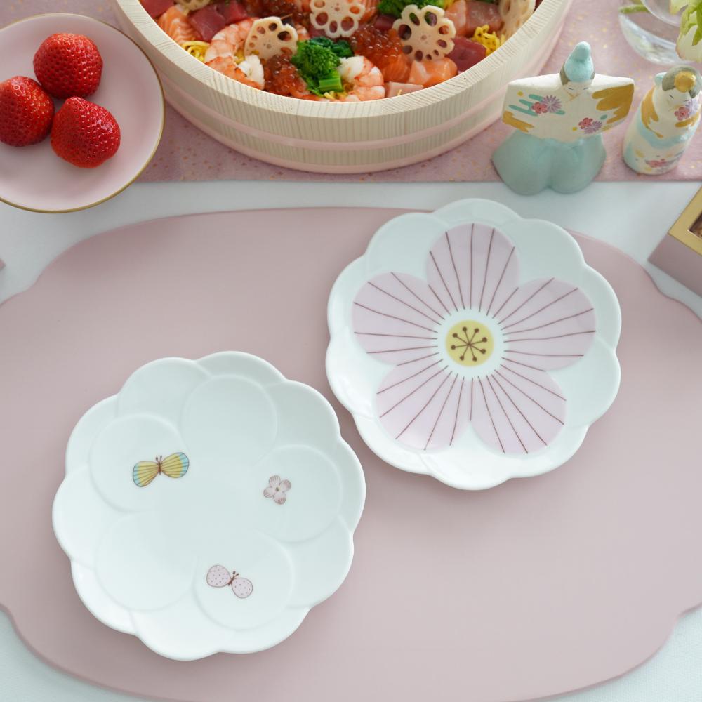 九谷焼 チョウ取り皿［ピンク］