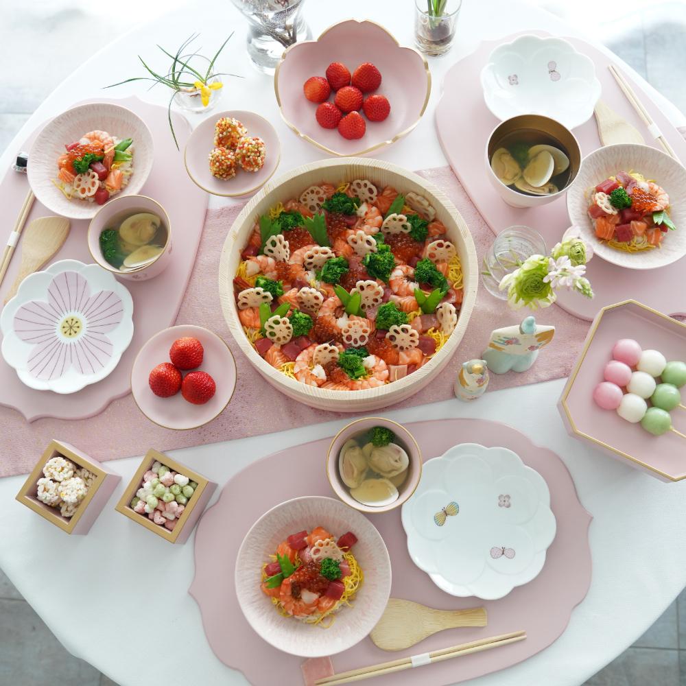 九谷焼 チョウ中鉢［ピンク］