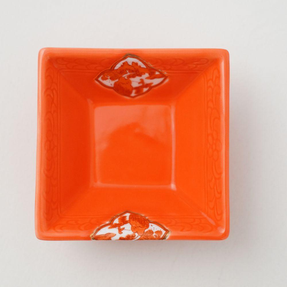 【12月お届け】有田焼 赤絵金彩 木瓜山水 角小鉢　