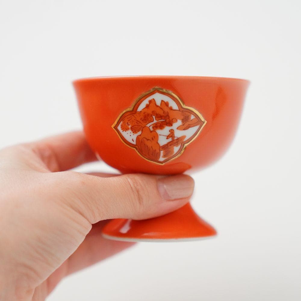 【12月中旬頃お届け】有田焼 赤絵金彩 木瓜山水 高台中付　