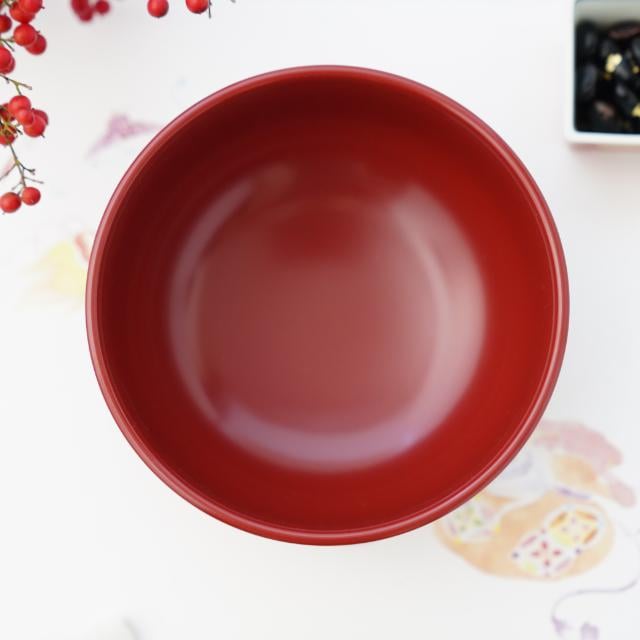 5.4寸　富貴鉢　柿朱内朱　宝尽くし絵入り