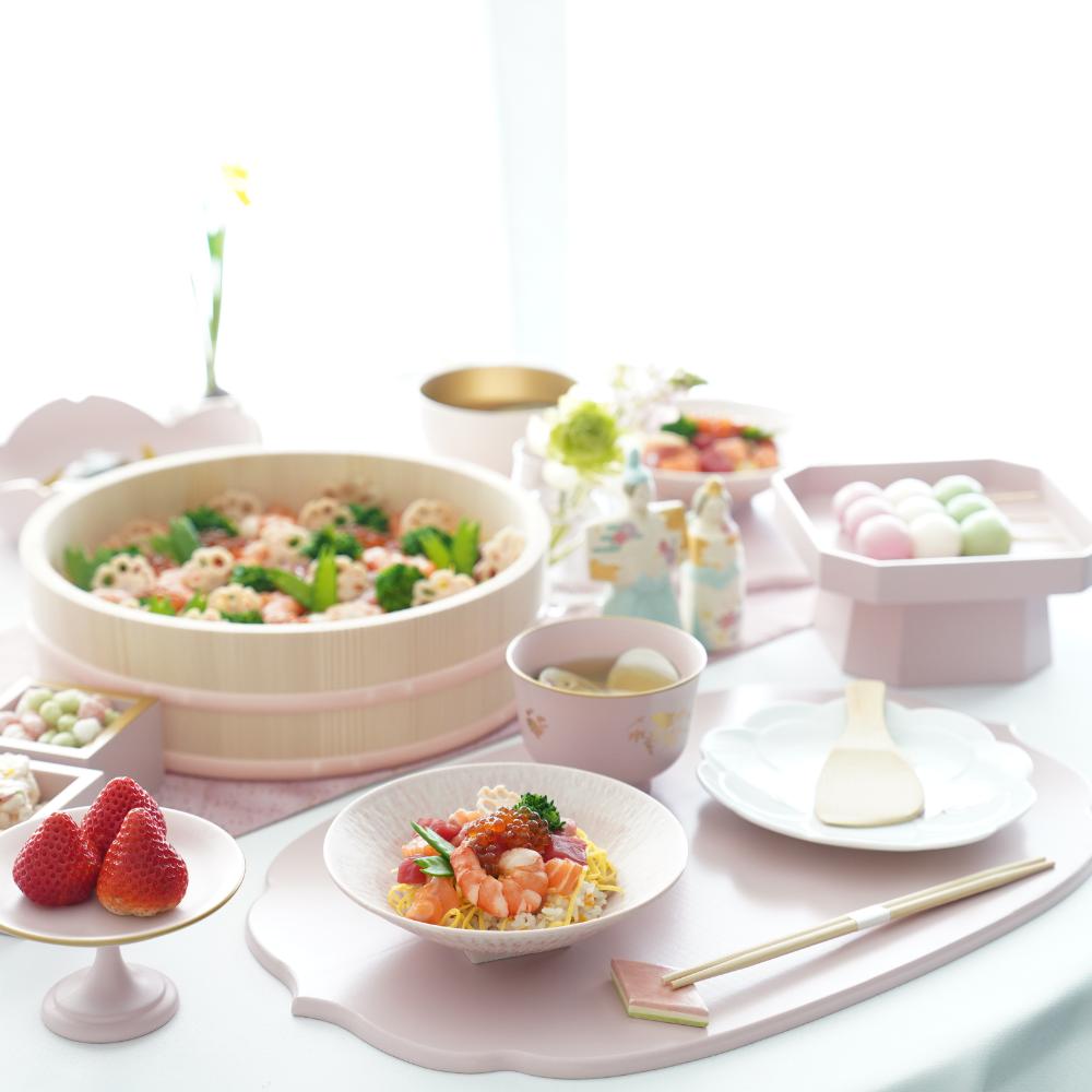 【予約/2月下旬頃出荷】越前漆器 稜花木製折敷 ピンク 48cm×30cm