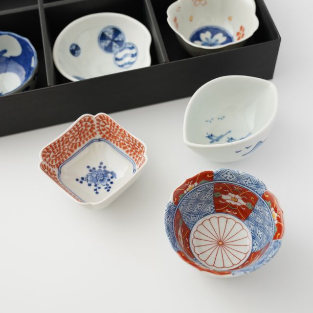 波佐見焼　染錦小付揃え　 6個セット(化粧箱入り)