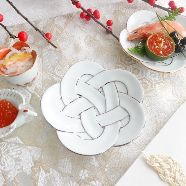 有田焼 プラチナ線 梅結び 小皿