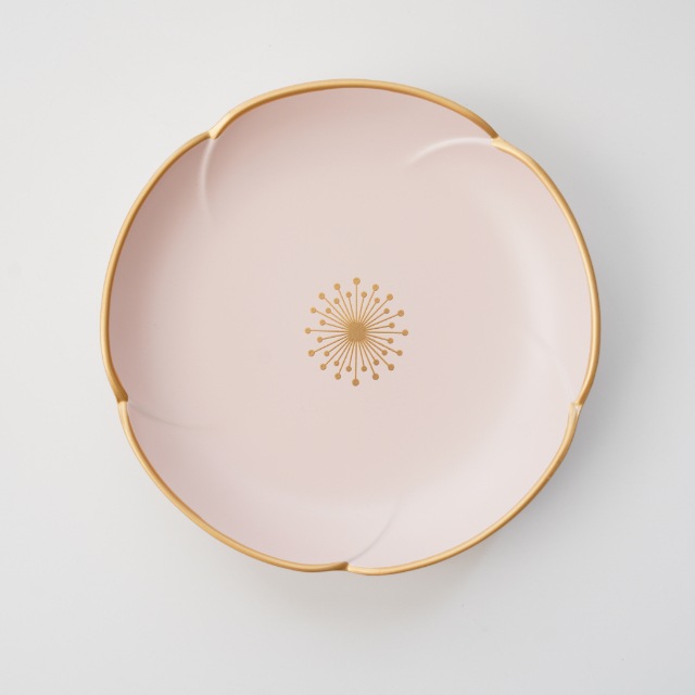越前塗　梅銘々皿15cm　総ピンク縁金　　しべ金　FOURGRACEオリジナル