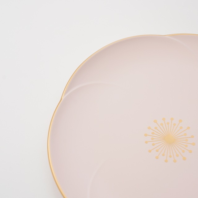 越前塗　梅皿21cm　　総ピンク縁金　　しべ金　FOURGRACEオリジナル