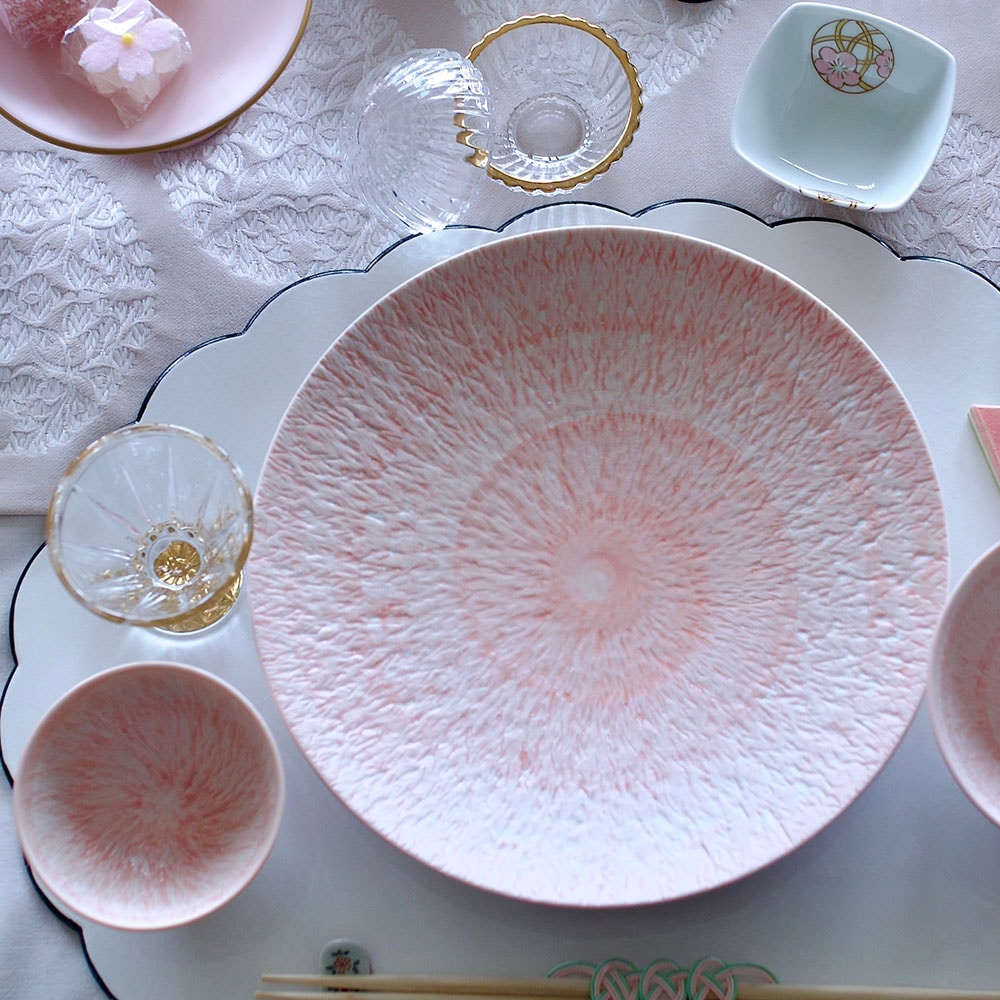 とちり丸皿(大)22.5cm ピンク