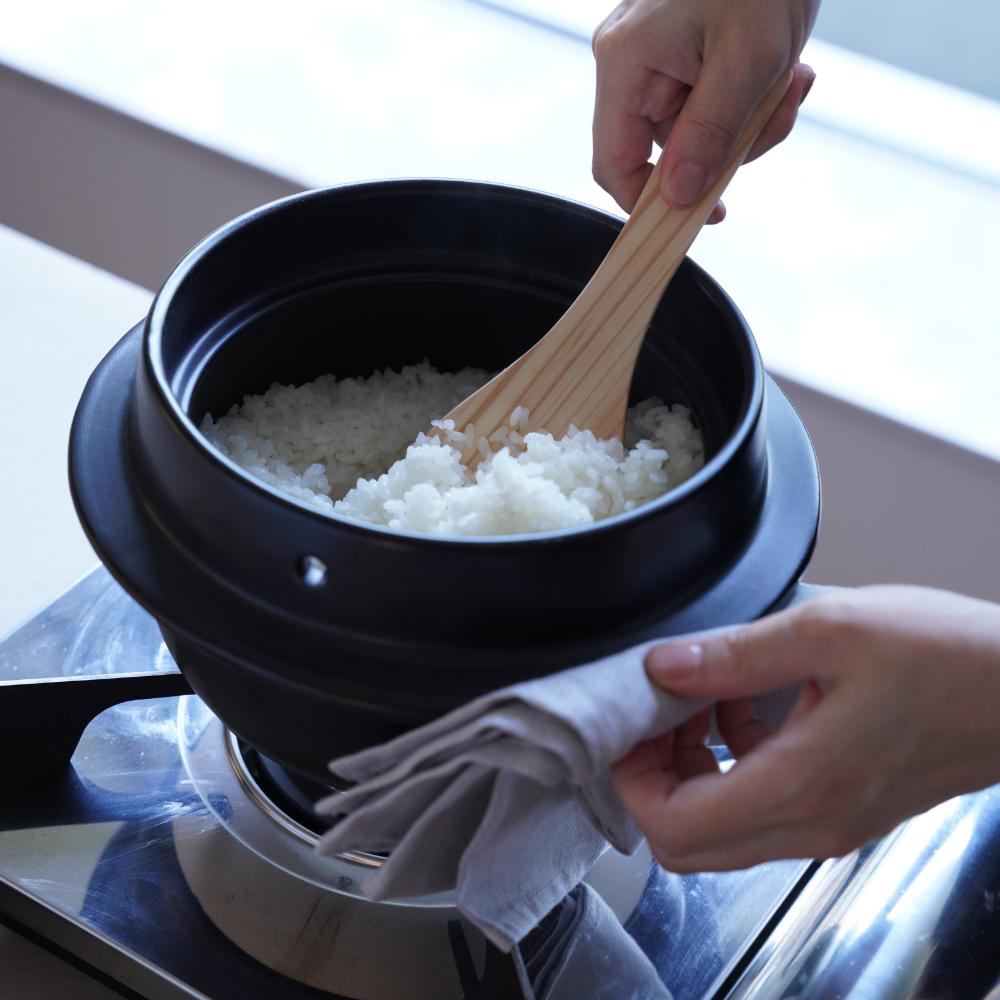 【土鍋職人のこだわり】萬古焼 羽釜 3合ごはん鍋 (敷板・しゃもじ付)