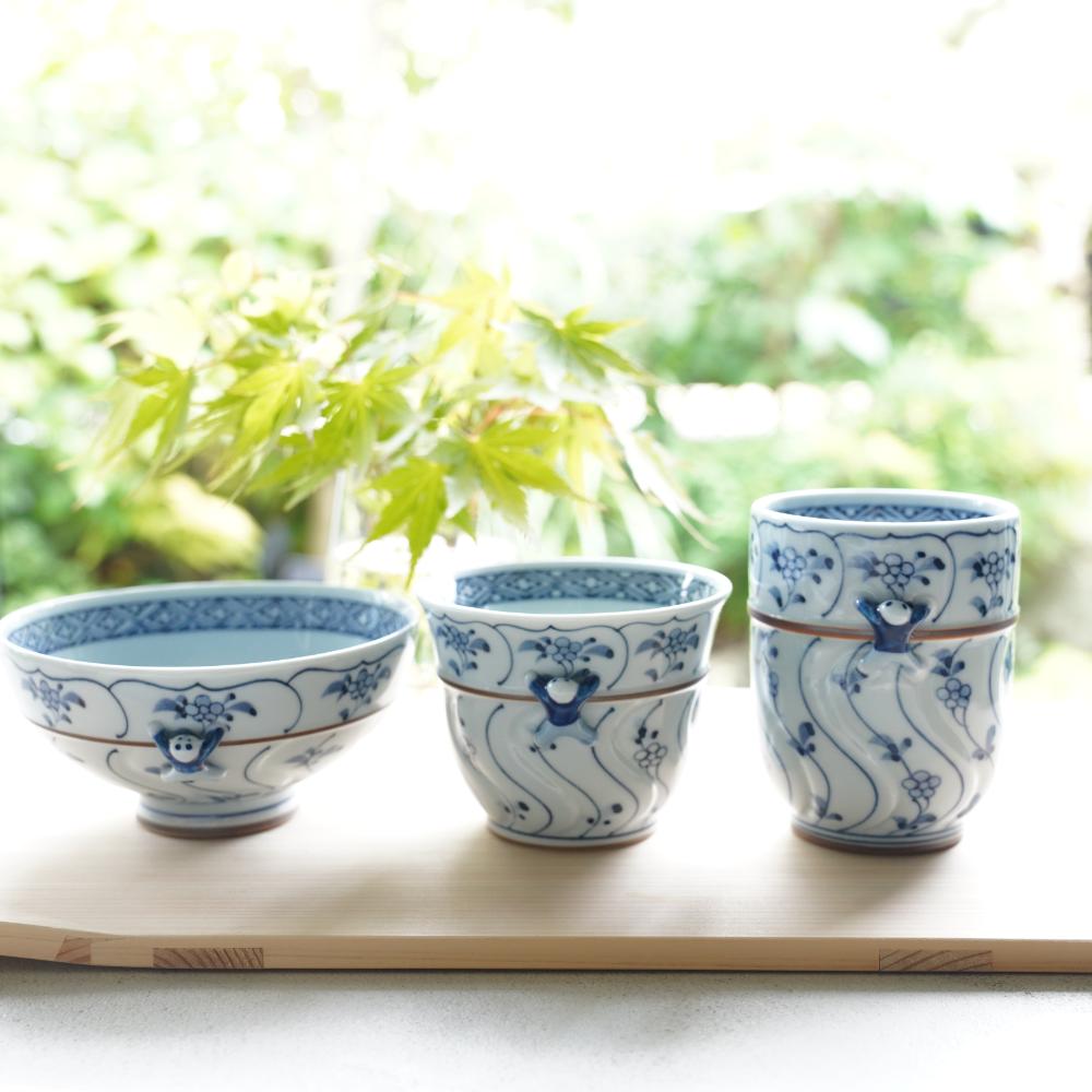 割草花一閑人 彫煎茶（青）