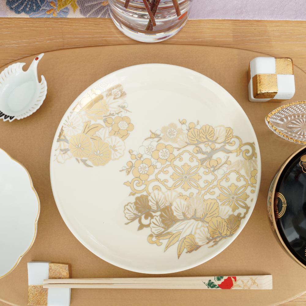 松竹梅花の丸 7号皿（化粧箱入り）FOURGRACEオリジナル｜ 四季折々の