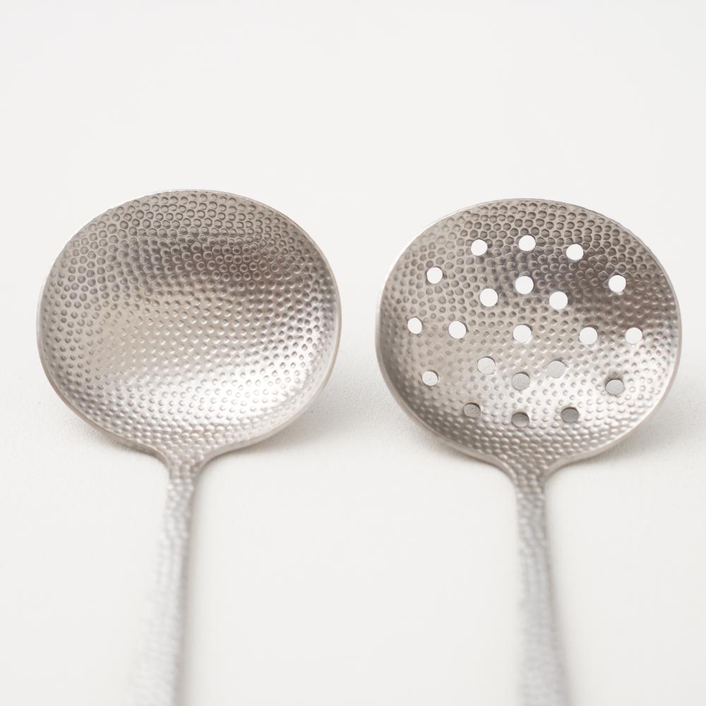 【予約/11月中お届け】槌目入りお玉　穴有　シルバー