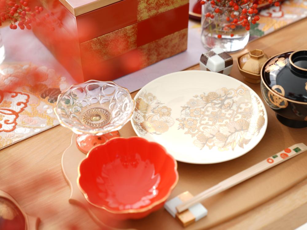 越前漆器 稜花木製折敷 金 48cm×30cm