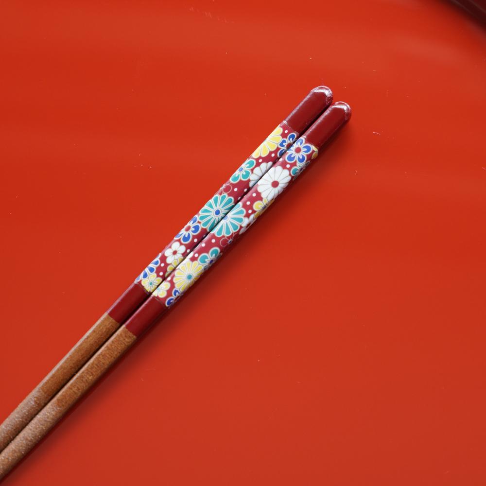 青郊窯 九谷色絵若狭塗箸 梅菊