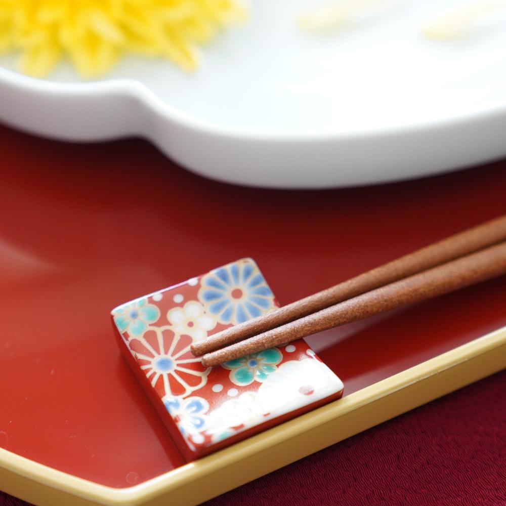 青郊窯 九谷色絵若狭塗箸 梅菊