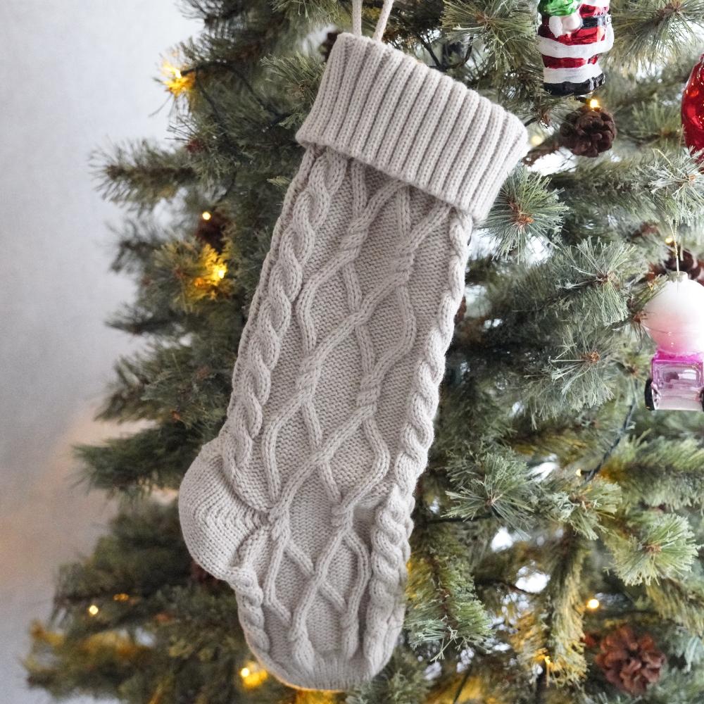 【アウトレット】【2点セット】ニットクリスマスソックス（ベージュ・ホワイト）