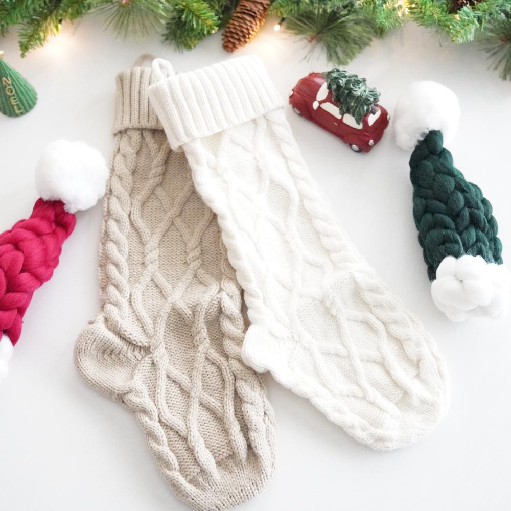 【アウトレット】【2点セット】ニットクリスマスソックス（ベージュ・ホワイト）