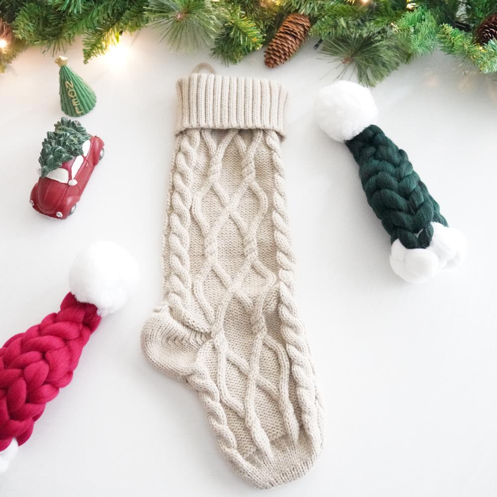 【アウトレット】【2点セット】ニットクリスマスソックス（ベージュ・ホワイト）