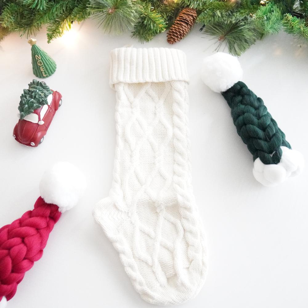 【アウトレット】【2点セット】ニットクリスマスソックス（ベージュ・ホワイト）