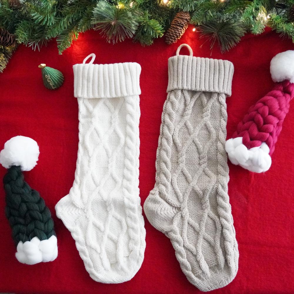 【アウトレット】【2点セット】ニットクリスマスソックス（ベージュ・ホワイト）