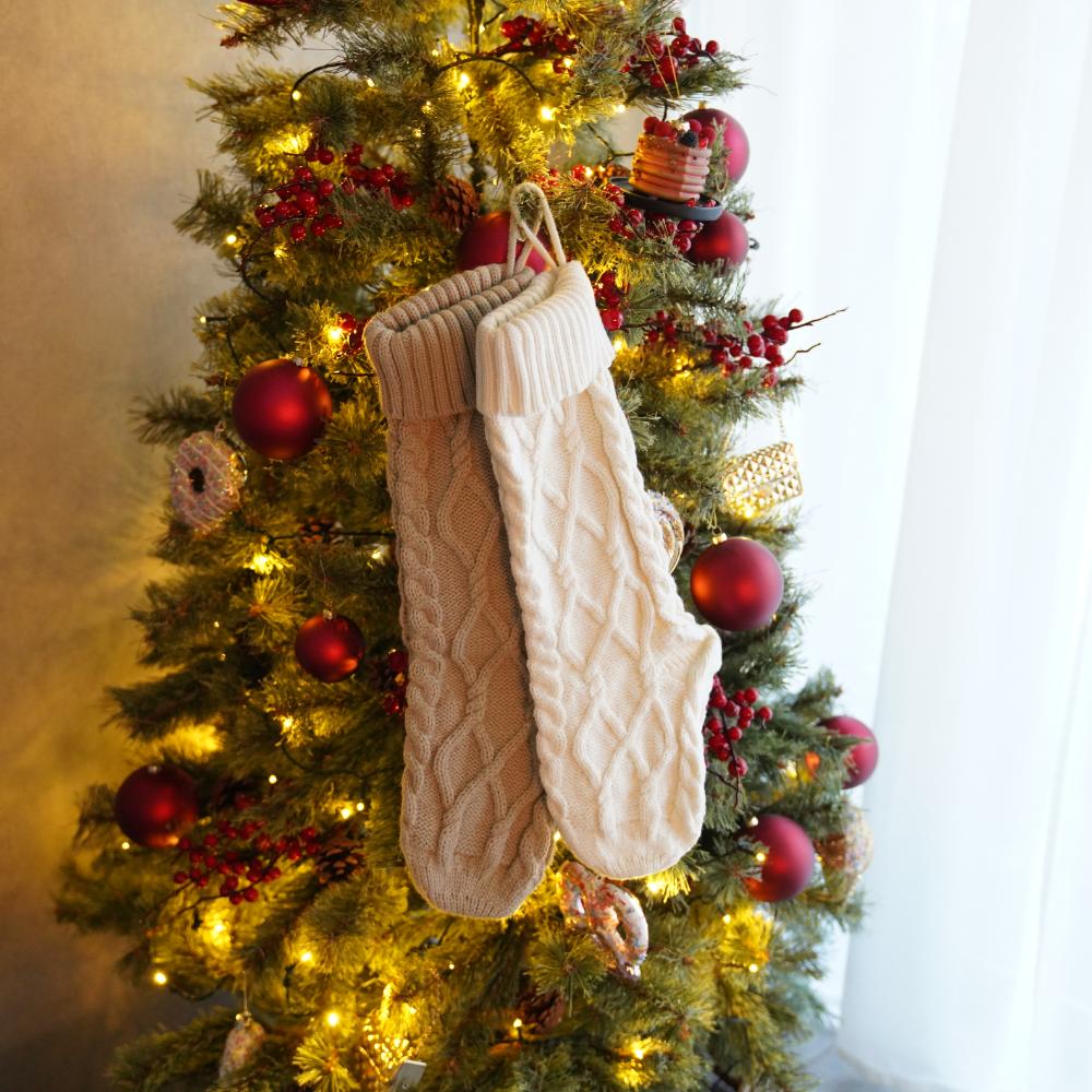 【アウトレット】【2点セット】ニットクリスマスソックス（ベージュ・ホワイト）