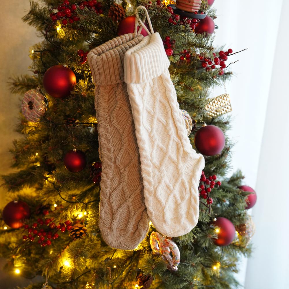 【アウトレット】【2点セット】ニットクリスマスソックス（ベージュ・ホワイト）