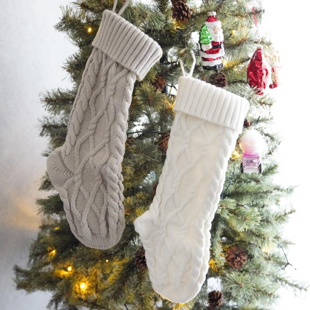 【アウトレット】【2点セット】ニットクリスマスソックス（ベージュ・ホワイト）