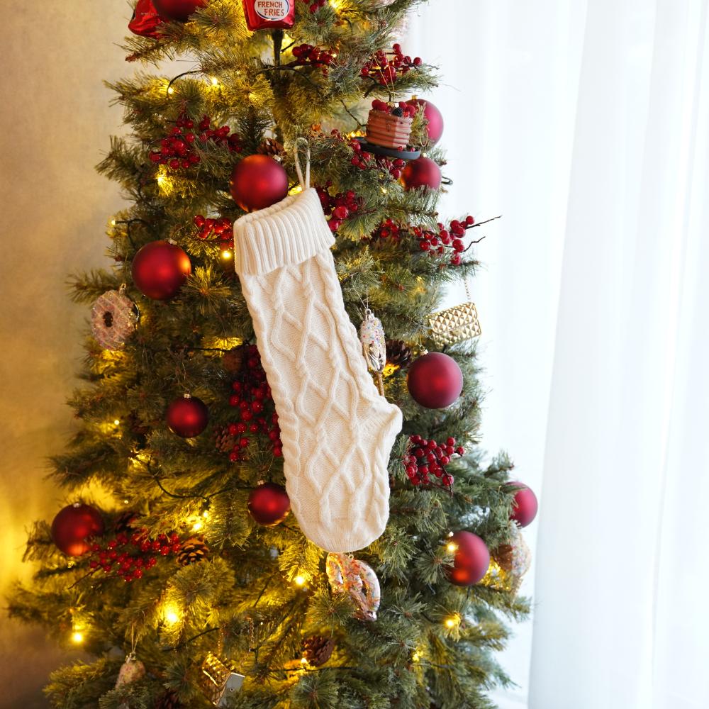 【アウトレット】【2点セット】ニットクリスマスソックス（ベージュ・ホワイト）