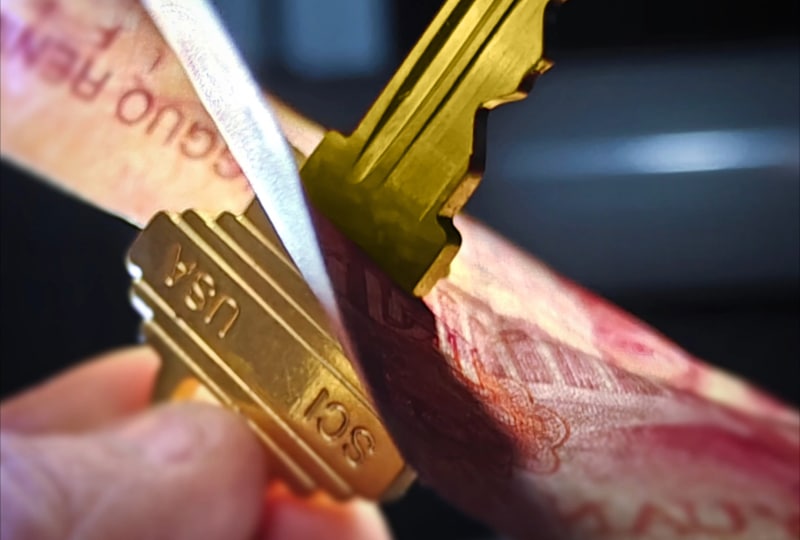 クアンタム・キー（キーがお札を貫通）