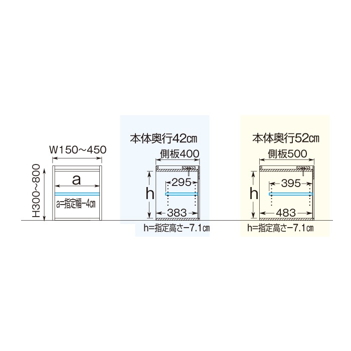 スリムすきまくん Uタイプ 上置きキャビネット(UTL/UTR) 幅15～30cm 高さ61～80cm 奥行42cm