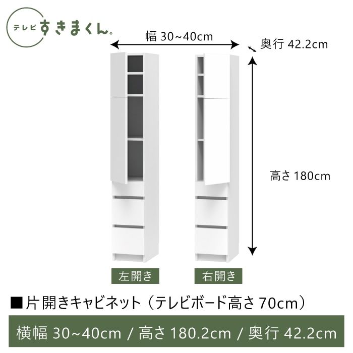 テレビすきまくん 片開きキャビネット(H-THL/THR) 幅30~40cm 高さ180.2cm 奥行42.2cm