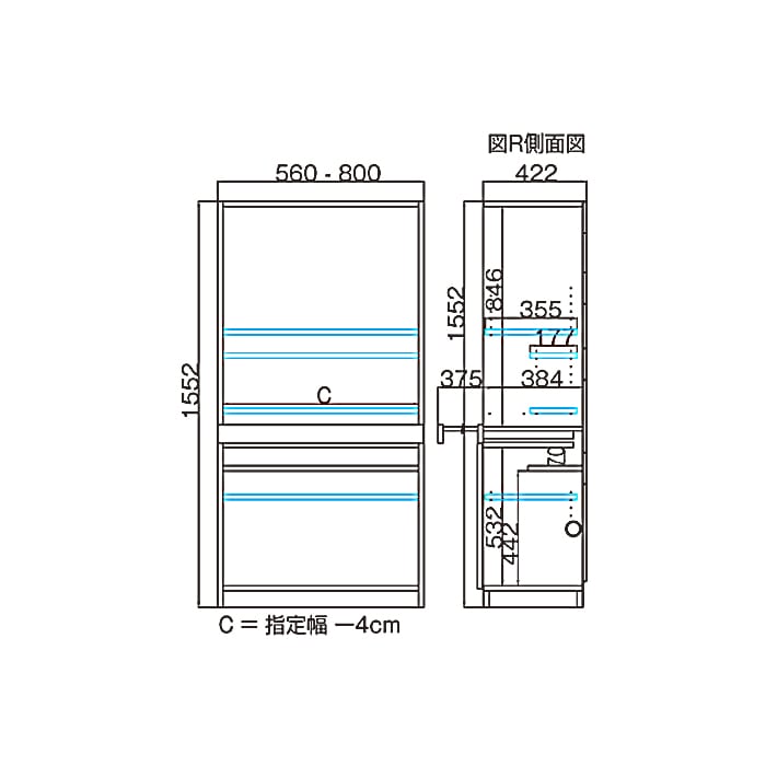 テレビすきまくん 両開きキャビネット(M-PCW-80-155-42) 幅71~80cm 高さ155.2cm 奥行42.2ｃｍ
