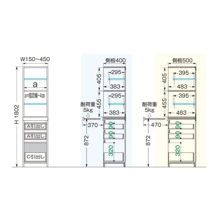 スリムすきまくん Tタイプ 板扉キャビネット(TSL/TSR) 幅15~30cm 高さ180.2cm 奥行52cm