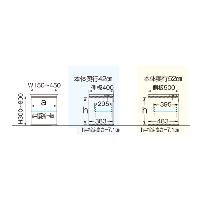 スリムすきまくん Uタイプ 上置きキャビネット(UTL/UTR) 幅31~45cm 高さ61~80cm 奥行52cm