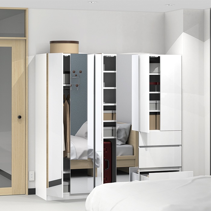 ワードローブすきまくん ミラー扉 下ハンガー＋上下棚(MB) 横幅60cm 高