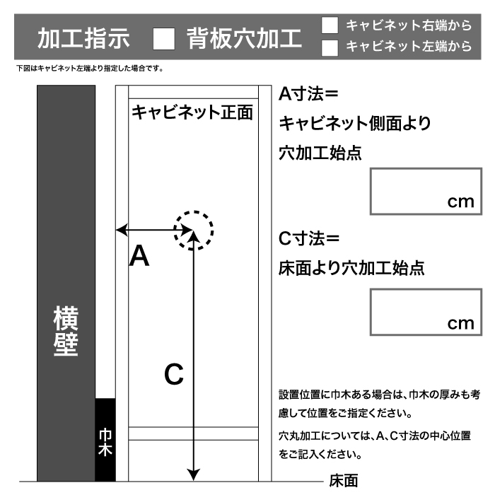 【オプション】 背面穴加工(キャップ穴加工)<br> 