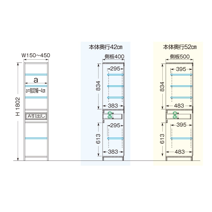スリムすきまくん Tタイプ 板扉キャビネット(T1L/T1R) 幅15~30cm 高さ180.2cm 奥行42cm