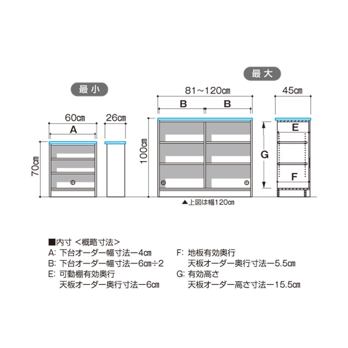 3Dすきまくん Pタイプ オープンユニット 幅81~120cm 高さ70~84cm 奥行26~35cm