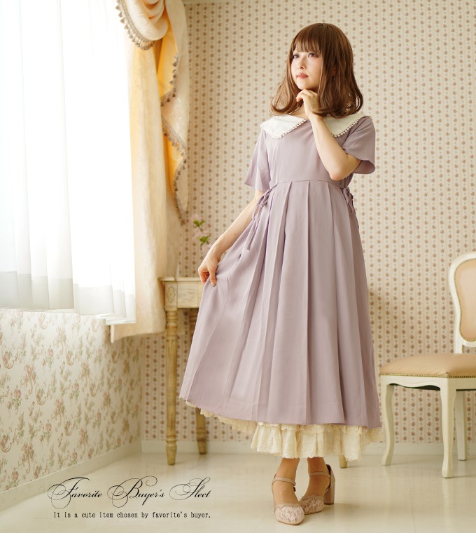 ワンピース専門店favorite 森ガール ナチュラル マキシ丈 ワンピース 春夏 パープル セーラーカラー さらり生地のドットセーラー襟プリーツ ワンピース 19年5月新作下旬 すべての商品 Favorite公式オンラインサイト