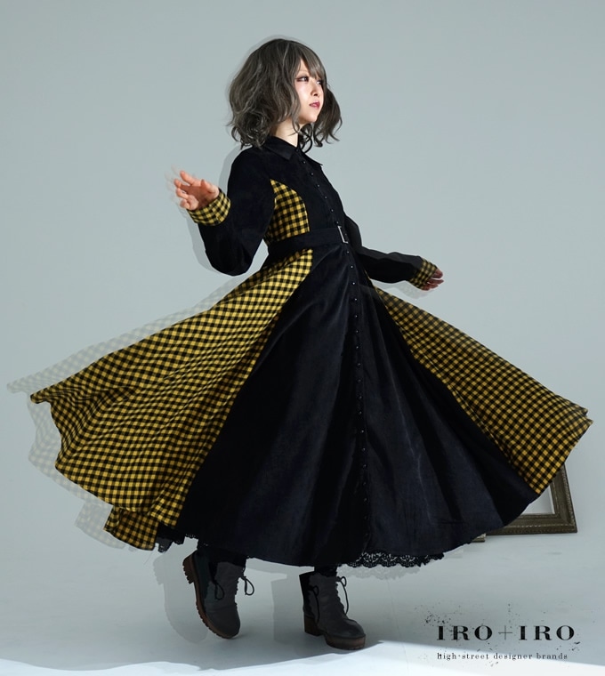 ワンピース ロング丈 ブラック×イエローチェック＊Favoriteオリジナル